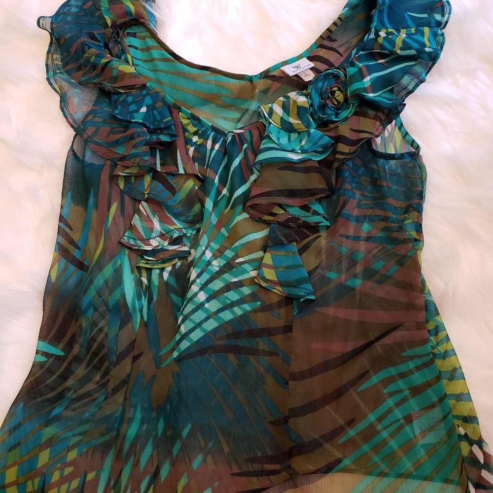 Green, black  brown sleeveless blouse